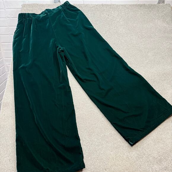 Gibson Latimer NWT Velvet Trousers Emerald Green High Rise Wide Leg 16 Holidays - Picture 3 of 16